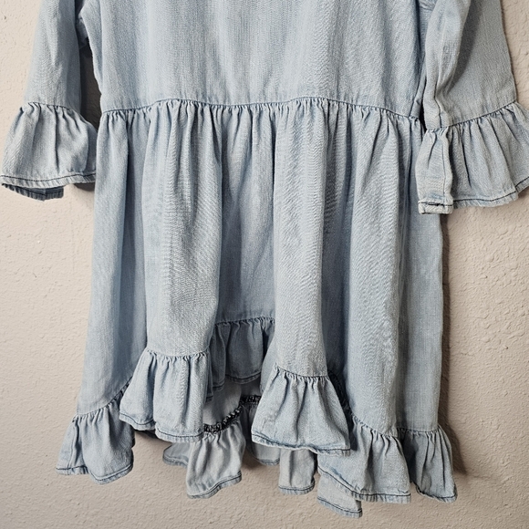 RuffleButts Top Toddler Girl 4T Blue Denim Chambray Ruffle Hi‎ Low Bell Sleeve - Picture 5 of 14